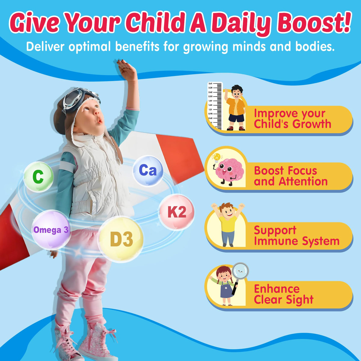 Kids Omega 3 Gummies + Calcium 400mg + Vitamin D3 K2 + C, Omega-3 DHA & EPA Supplement - No Fish Burps, No Sugar - Kids & Teens Omega 3 + Multivitamin Gummy for Strong Bones, Brain, Immune, Eye, 2Pack - PrimeBioHealth - canada supplements
