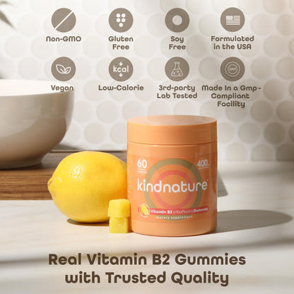 kindnature Vitamin B2 Gummies - Riboflavin 400mg Supplement for Kids & Adults - Non-GMO, Soy & Gluten-Free - PrimeBioHealth - canada supplements