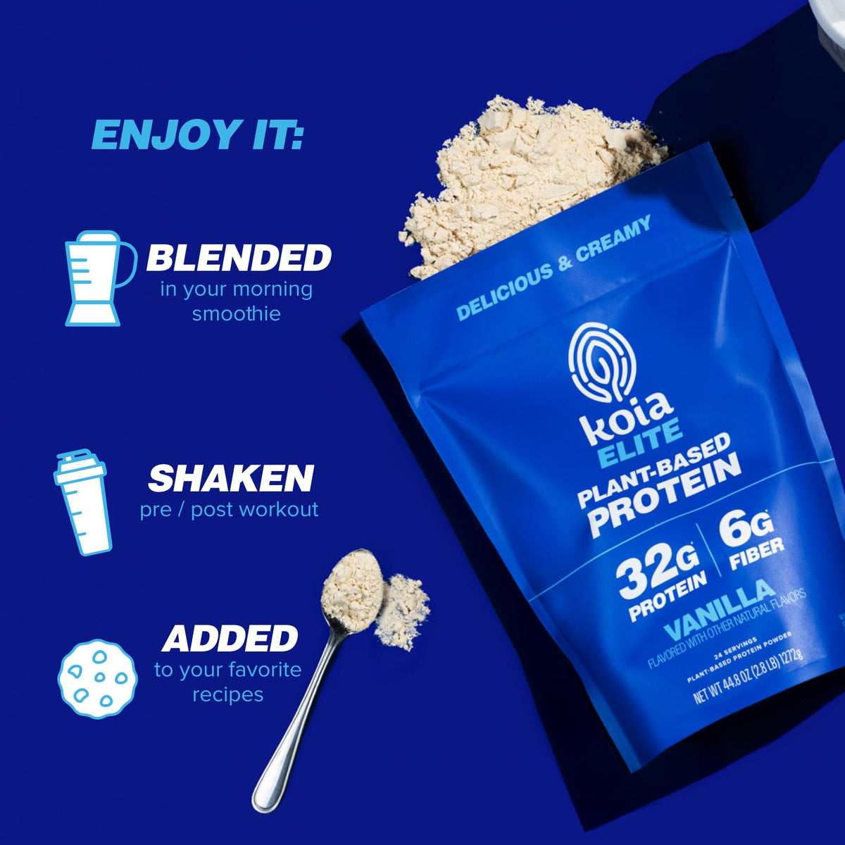 Koia Plant Based Protein Elite Powder, Vanilla, 32g Protein, 4g Sugar, 6g Prebiotic Fiber, Pre & Post Workout, 21 Vitamins & Minerals, Dairy-Free, Gluten-Free, Non-GMO, 24 Servings, 44.8 Oz - PrimeBioHealth - canada supplements