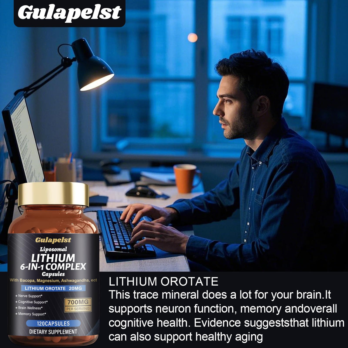 Lisopomal Lithium Orotate Complex Capsules, Lithium Orotate 20 mg, Magnesium Glycinate & Ashwagandha, Brain Health Supplements for Cognitive, Mood & Memory - PrimeBioHealth - canada supplements