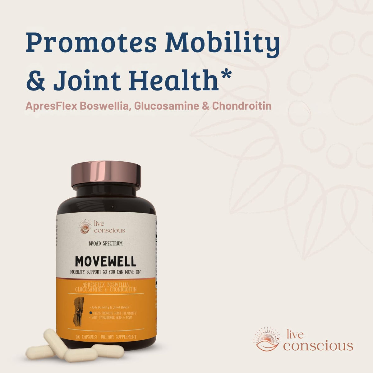Live Conscious Glucosamine Chondroitin with MSM, Hyaluronic Acid, and More - MoveWell Joint Health Supplement - PrimeBioHealth - canada supplements