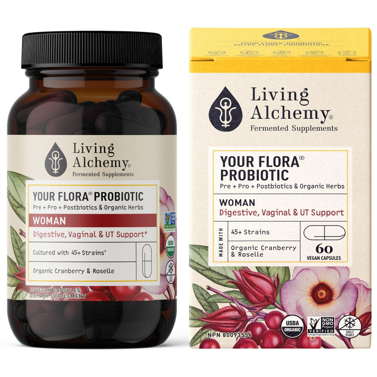 Living Alchemy Gut Health Supplements for Women - Your Flora Probiotics Women with Fermented Soybean, Cranberry Juice, Roselle, Prebiotics, Digestive Enzyme, & Probiotics - Vegan, Non-GMO, 60 Pcs - PrimeBioHealth - canada supplements