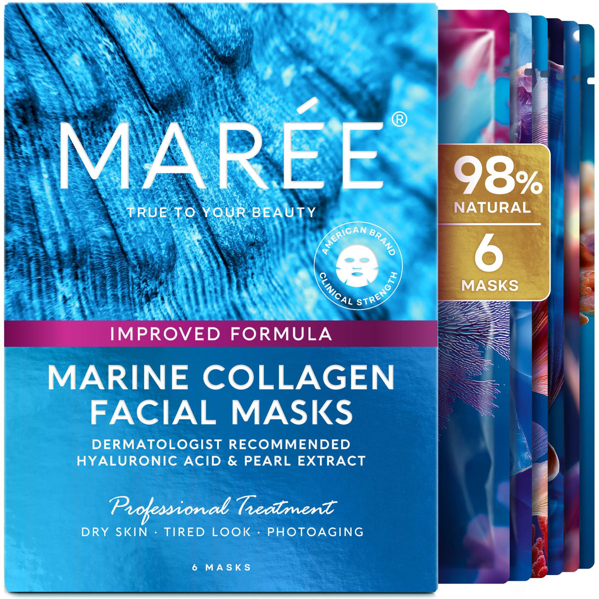 MAREE Collagen Facial Mask with Hyaluronic Acid — Sheet Face Mask Skincare — Centella Asiatica, Green & Red Algae Extract - PrimeBioHealth - canada supplements