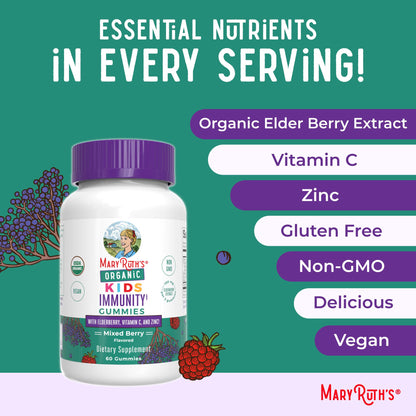 MaryRuth Organics Kids Immune Support Gummies | USDA Organic | Vitamin C, Zinc, and Elderberry Gummies for Kids| Immune Support for Ages 4+ | Vegan - PrimeBioHealth - canada supplements