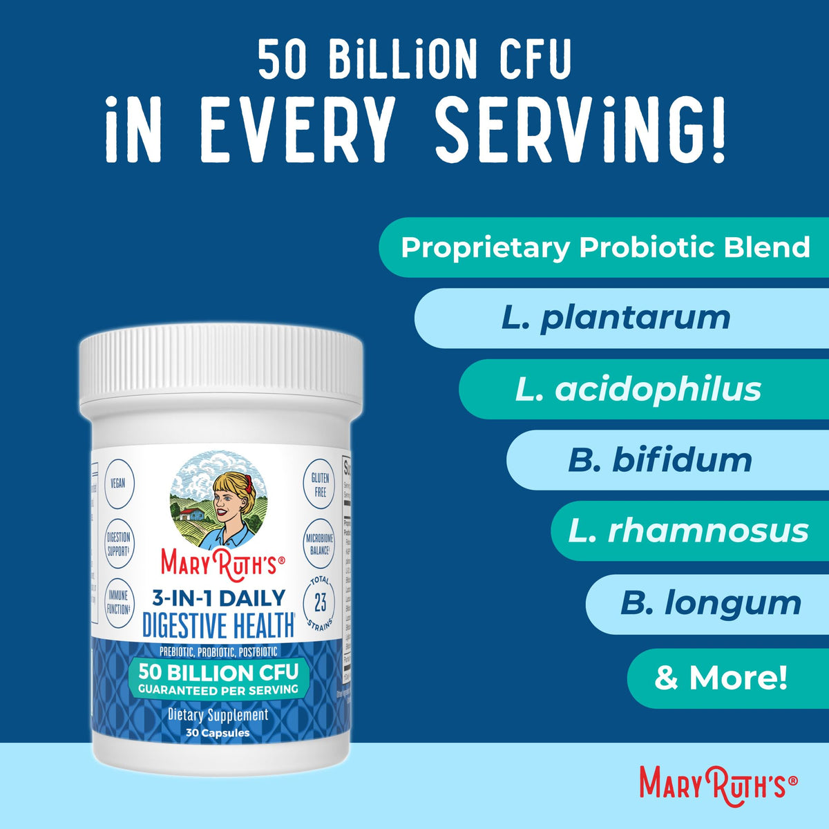 MARYRUTH'S 3-in-1 Probiotics for Digestive Health | Prebiotic & Postbiotic | Gut Health Supplement for Women & Men | 23 Unique Strains - PrimeBioHealth - canada supplements
