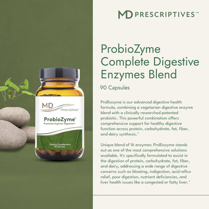 MD Prescriptives - ProbioZyme - Vegetarian Digestive Enzymes - Supplement for Digestive & Gut Health - 90 Capsules - PrimeBioHealth - canada supplements