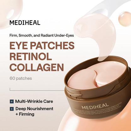 Mediheal Retinol Collagen Under Eye Patches - Korean Hydrogel Eye Pads (60 patches) with 95% Retinol & Collagen - PrimeBioHealth - canada supplements