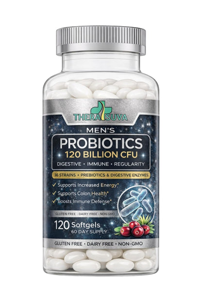 Men’s Advanced Probiotics 120 Billion CFU - 36 Strains + Prebiotics, Enzymes & Veggie Blend for Gut, Immune & Colon Health - 2 Month Supply, 120 Softgels - PrimeBioHealth - canada supplements
