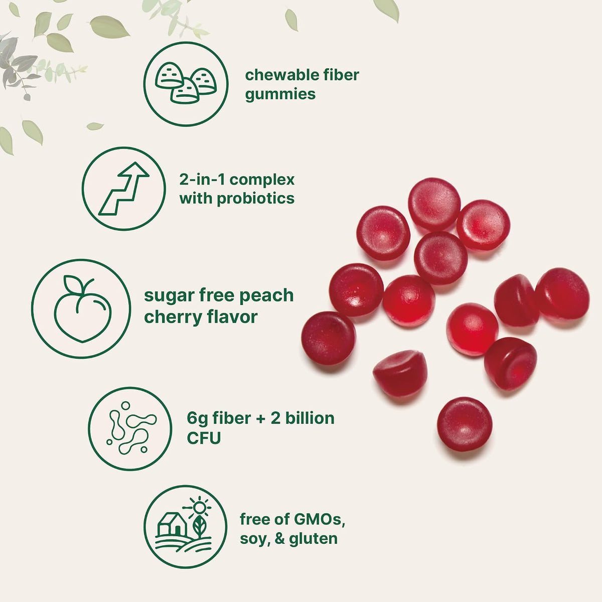 Micro Ingredients Fiber Gummies with Probiotics, 120 Count | 6g Per Serving + 2 Billion CFU | Sugar Free Peach Cherry Flavor | High Fiber Supplement for Women & Men | Non-GMO, Gluten Free - PrimeBioHealth - canada supplements