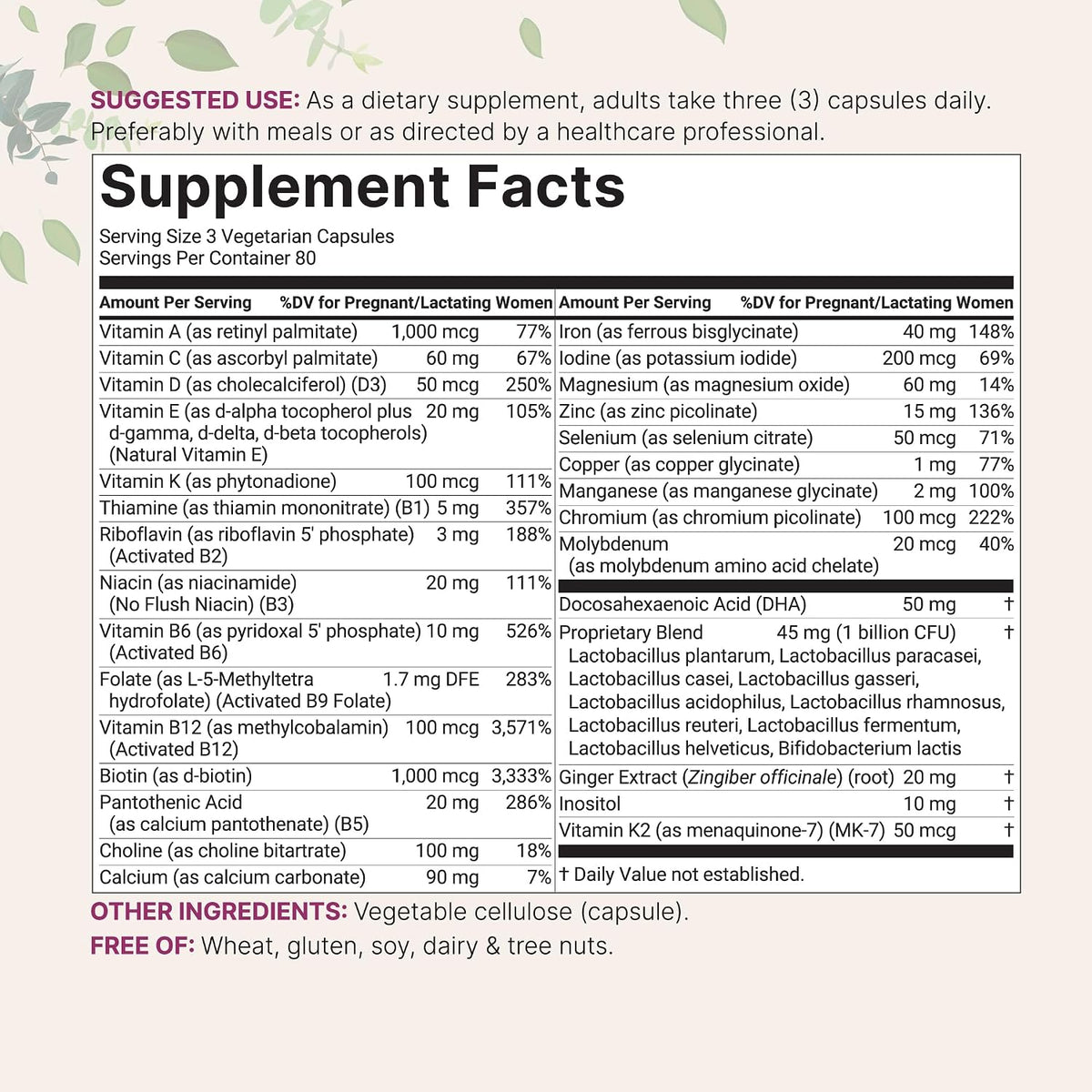 Micro Ingredients Prenatal Vitamins for Women | 38-in-1 with Folate, DHA, Choline, Iron, Probiotics, Inositol, & Vitamin C, D, B Complex | No Fillers | 240 Veggie Capsules - PrimeBioHealth - canada supplements