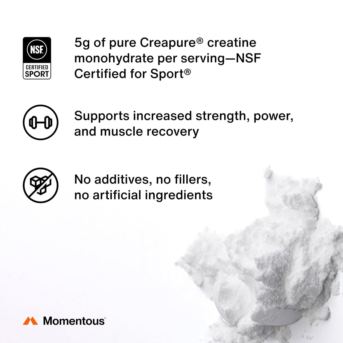 Momentous Creatine Monohydrate Powder - Creatine Powder - Supports Strength, Lean Muscle, & Recovery for Men & Women - NSF Certified for Sport - 5 g per Serving - 90 Servings - PrimeBioHealth - canada supplements