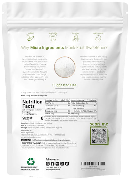 Monk Fruit Sweetener with Allulose, 2 lbs | No Erythritol | No Aftertaste, 1:1 White Sugar Substitute, Keto & Vegan Friendly, Zero Calorie | Great for Drinks, Coffee, Tea, Cookies | Non-GMO - PrimeBioHealth - canada supplements
