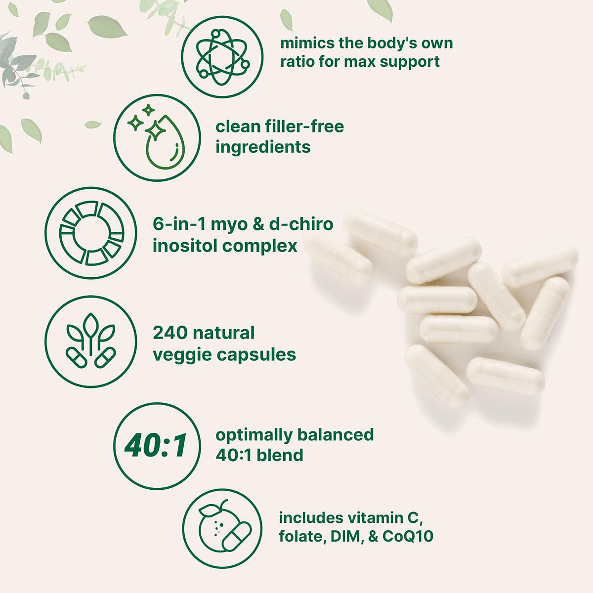 Myo-Inositol & D-Chiro Inositol 2,050mg | 240 Veggie Capsules + Vitamin C, Folate, DIM, & CoQ10 | Inositol Supplement for Women | 40:1 Ratio | Hormonal Balance & Ovarian Support | Filler Free - PrimeBioHealth - canada supplements