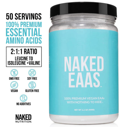 NAKED EAAs Amino Acids Powder - 50 Servings - Vegan Unflavored Essential Amino Acids 500 Grams - Instantized All Natural EAAs Powder Supplement - PrimeBioHealth - canada supplements