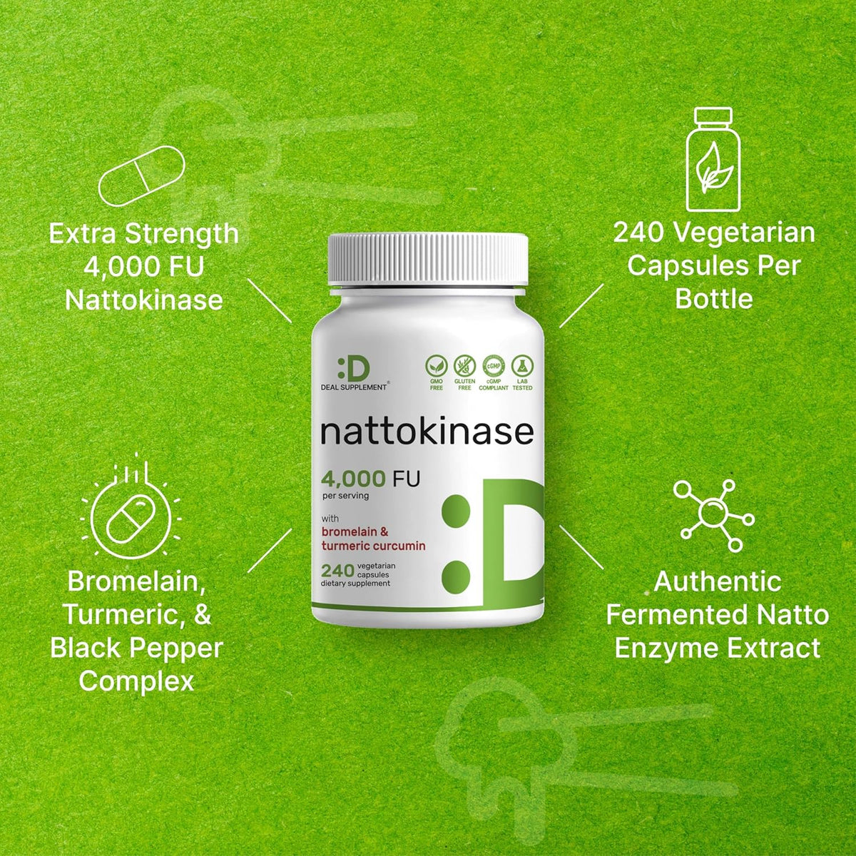 Nattokinase Supplement 4,000 FU Per Serving, 240 Veggie Capsules – Japanese Natto with Bromelain, Turmeric Curcumin & Black Pepper Complex – Digestive Enzymes & Heart Health – Non-GMO, Vegan - PrimeBioHealth - canada supplements