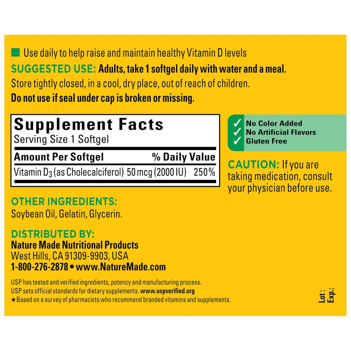 Nature Made Vitamin D3 2000 IU (50 mcg), Vitamin D Supplement for Bone, Teeth, Muscle and Immune Health Support, 250 Softgels, 250 Day Supply - PrimeBioHealth - canada supplements