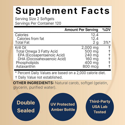 NatureBell Antarctic Krill Oil 2000mg Supplement, 240 Softgels, 3X Strength Natural Source of Omega-3s, EPA 240mg + DHA 160mg + Astaxanthin 800mcg – No Fishy Aftertaste – Mercury Free & Non-GMO - PrimeBioHealth - canada supplements
