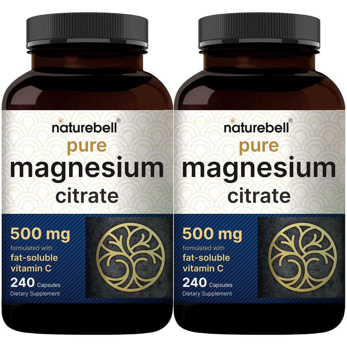 NatureBell Pure Magnesium Citrate 500mg per 3 Capsules Serving Size, 240 Capsules per Bottle | High-Purity Elemental Form | Non-GMO, Gluten-Free - PrimeBioHealth - canada supplements