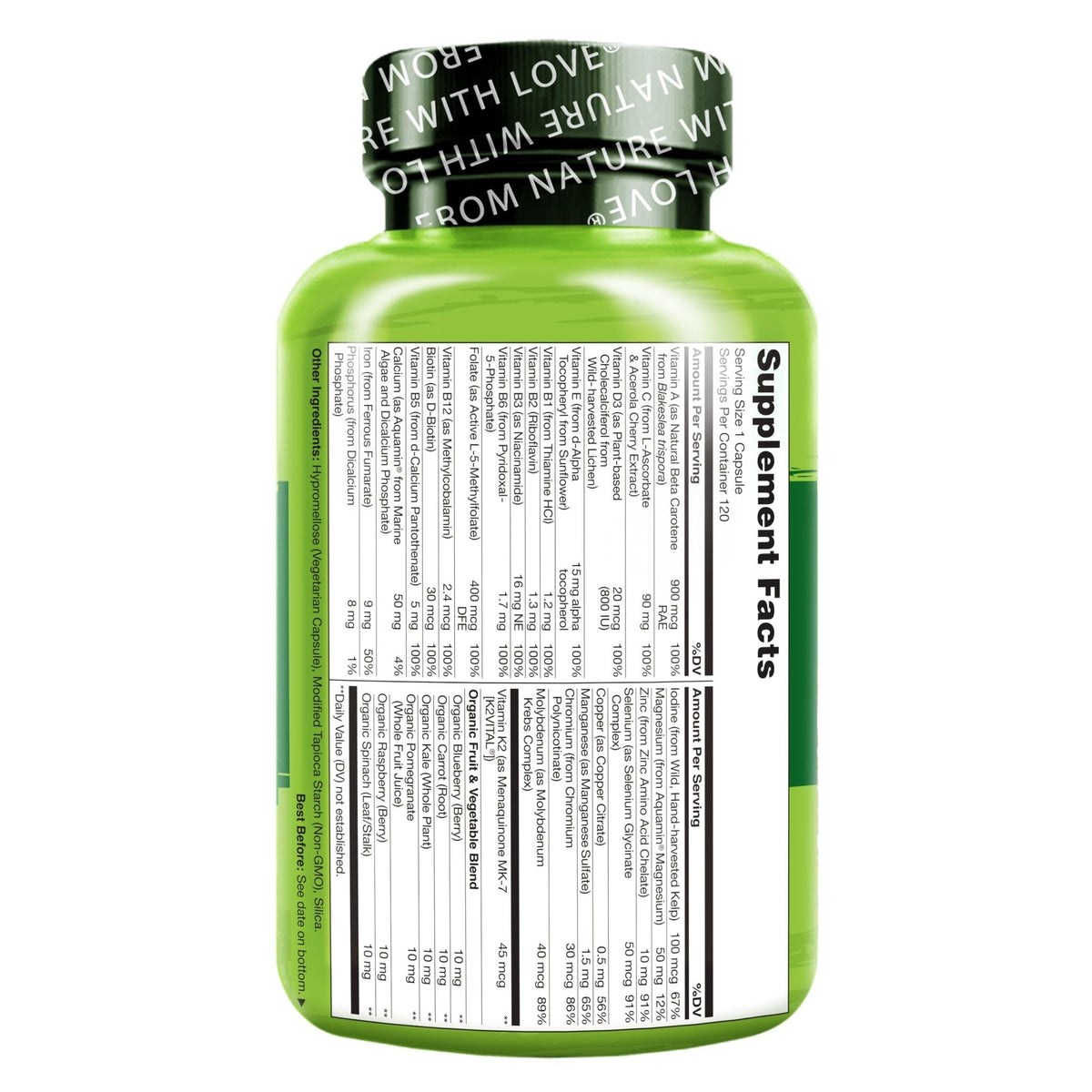 NATURELO One Daily Multivitamin for Women w/Vitamin B12, 120 Ct, Energy Support, Whole Food Daily Women Multivitamin Supplement, Nourish Hair/Skin/Nail, Non-GMO - PrimeBioHealth - canada supplements
