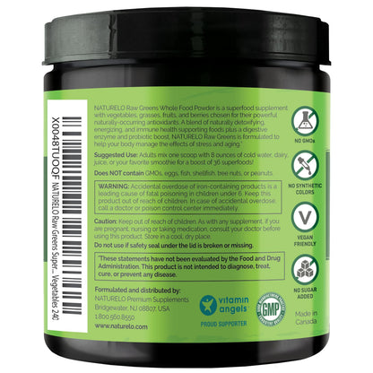 NATURELO Raw Greens Superfood Powder 240 Grams, Mixed Berry - Supports Energy, Immunity and Detox - Includes Spirulina, Wheat Grass and Organic Greens for Whole Food Nutrition - PrimeBioHealth - canada supplements
