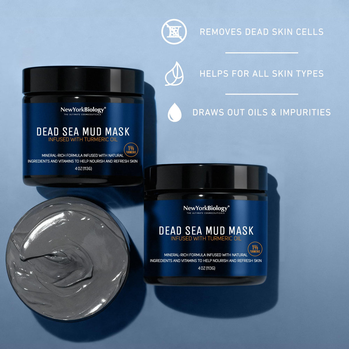 New York Biology Dead Sea Mud Mask for Face and Body | with Turmeric Oil | Spa Quality Pore Refiner for Oily Skin | Natural Skincare for Women & Men - PrimeBioHealth - canada supplements