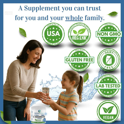 Now New UTI-Slip D Mannose Non GMO Organic Source Powder 130g jar. - PrimeBioHealth - canada supplements