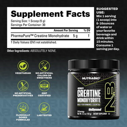 NutraBio Pure Micronized Creatine Monohydrate Powder Supplement, Unflavored, (300 g) - Supports Bulk Muscle Energy, Recovery, and Strength - HPLC Tested Creatine Powder Supplement for Men and Women - PrimeBioHealth - canada supplements