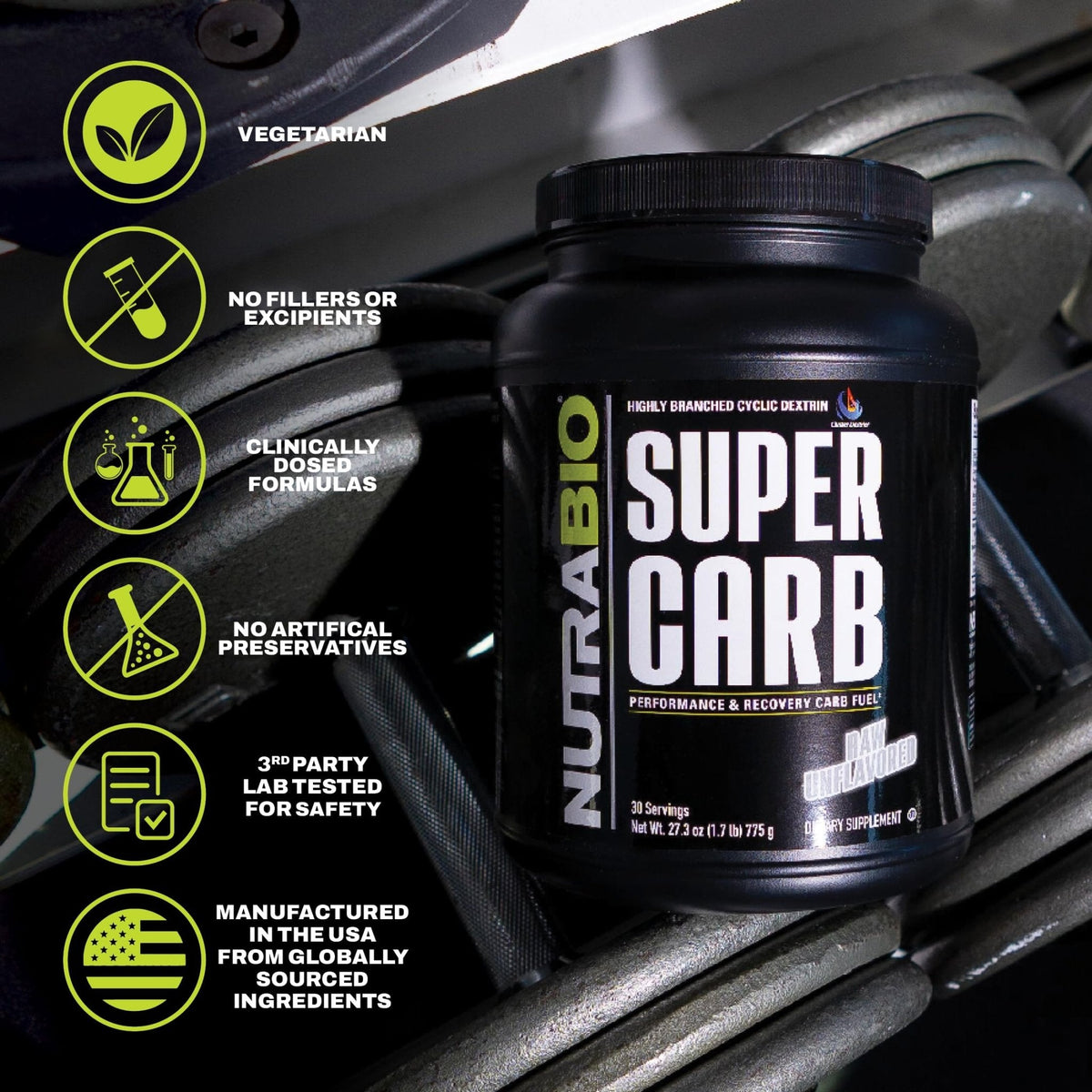 NutraBio Super Carb, Carbohydrate Powder with Cluster Dextrin & Electrolytes, Advanced Carb Supplement Powder for Workout Fuel, Performance, and Muscle Recovery, Cyclic Dextrin, Unflavored, 30 Sv - PrimeBioHealth - canada supplements