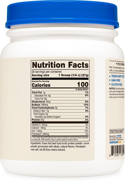 Nutricost Beef Bone Broth Protein Powder Chocolate (20 Servings) - Gluten-Free, GMO-Free - PrimeBioHealth - canada supplements
