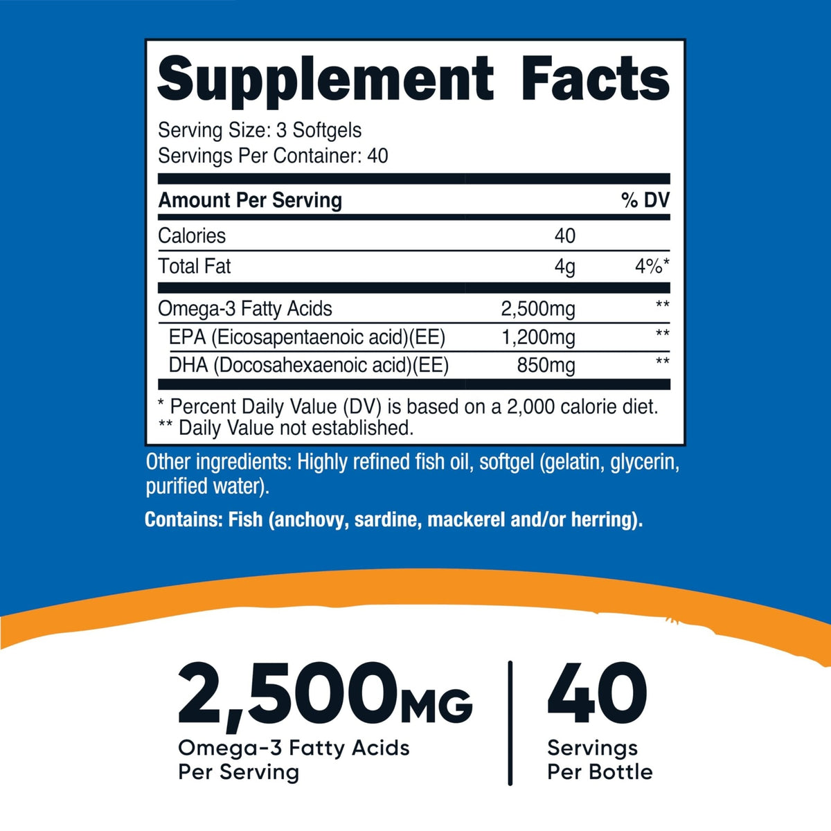 Nutricost Omega 3 Fish Oil - 2500MG, 120 Softgels (40 Serv) - Fish Oil, Wild Caught! 1200mg EPA 850mg DHA - PrimeBioHealth - canada supplements