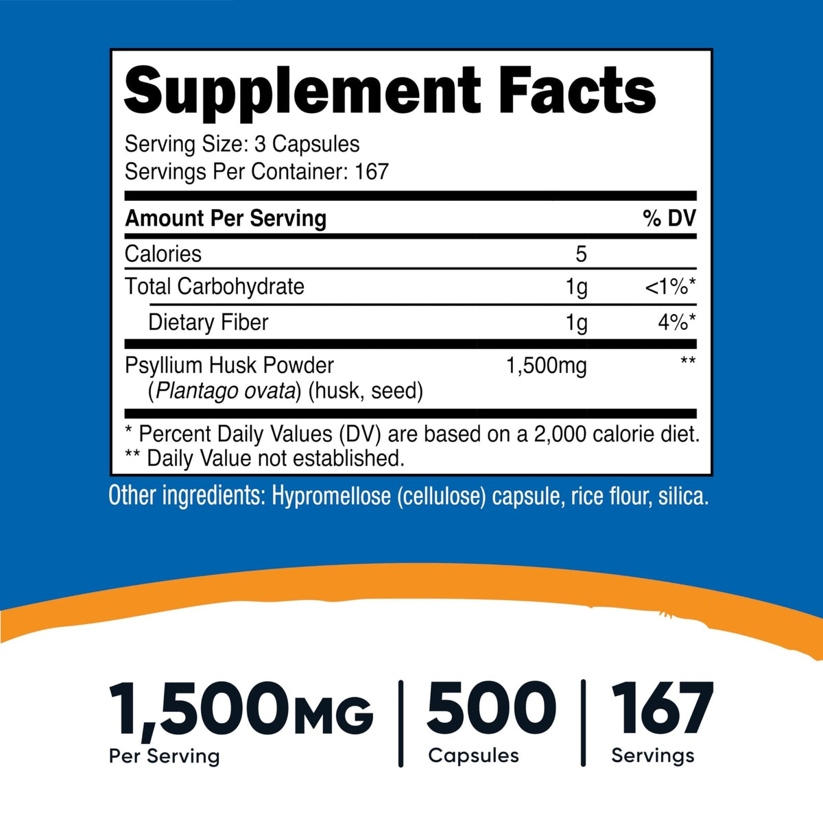Nutricost Psyllium Husk 1500mg Per Serving, 500 Capsules - Non-GMO & Gluten Free - PrimeBioHealth - canada supplements