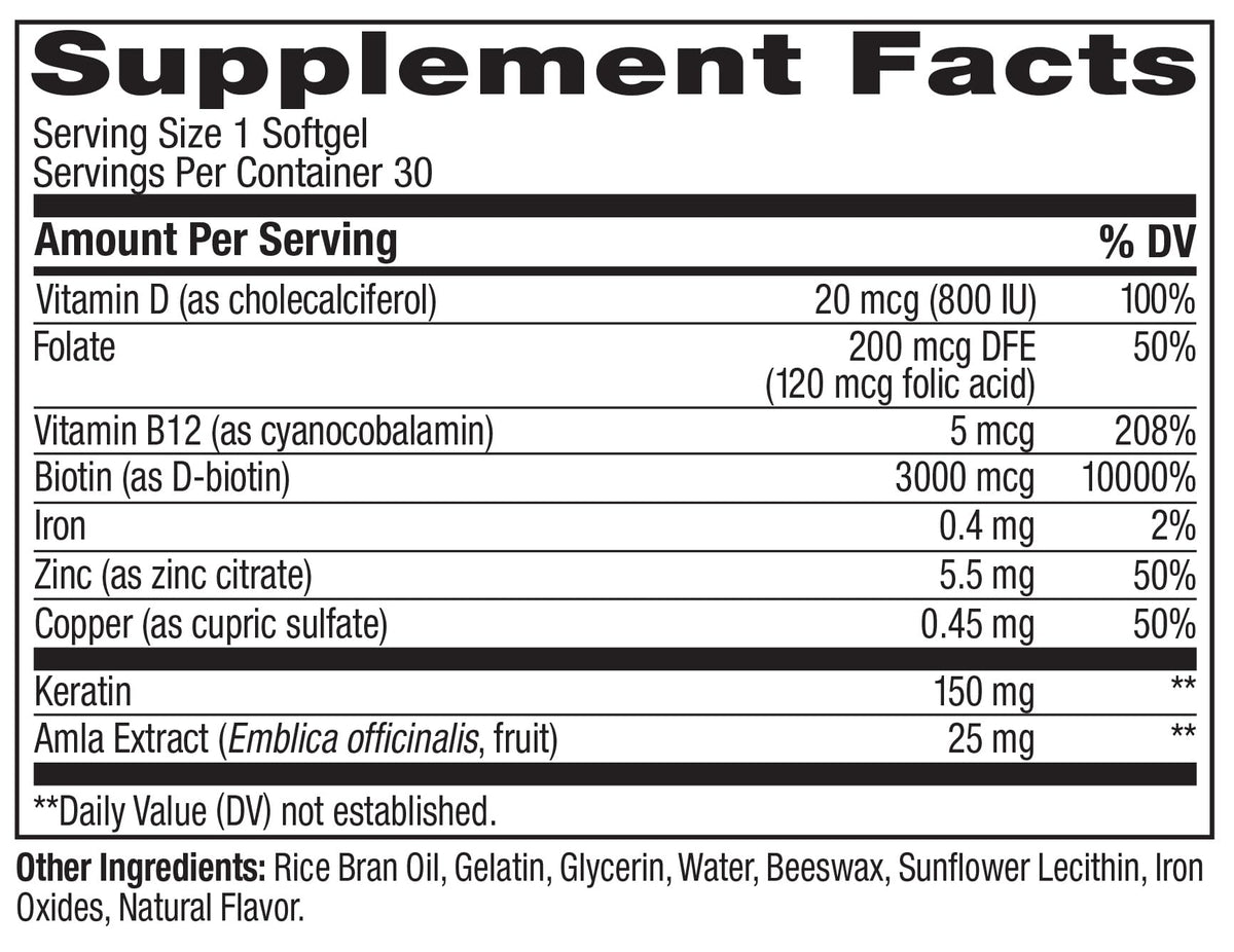 OLLY Ultra Strength Hair Softgels, Supports Hair Health, Biotin, Keratin, Vitamin D, B12, Hair Supplement, 30 Day Supply - PrimeBioHealth - canada supplements