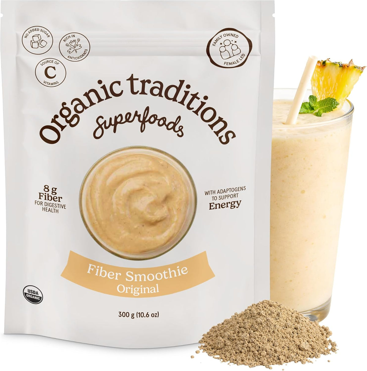 Organic Traditions Fiber Smoothie Original, Prebiotic Supplement with Chia, Flax, Chia, Flax, Psyllium, Acacia, Vitamin C and Superfood Blend, High Fiber Supplement for Digestive Health, 300g / 10.6oz - PrimeBioHealth - canada supplements