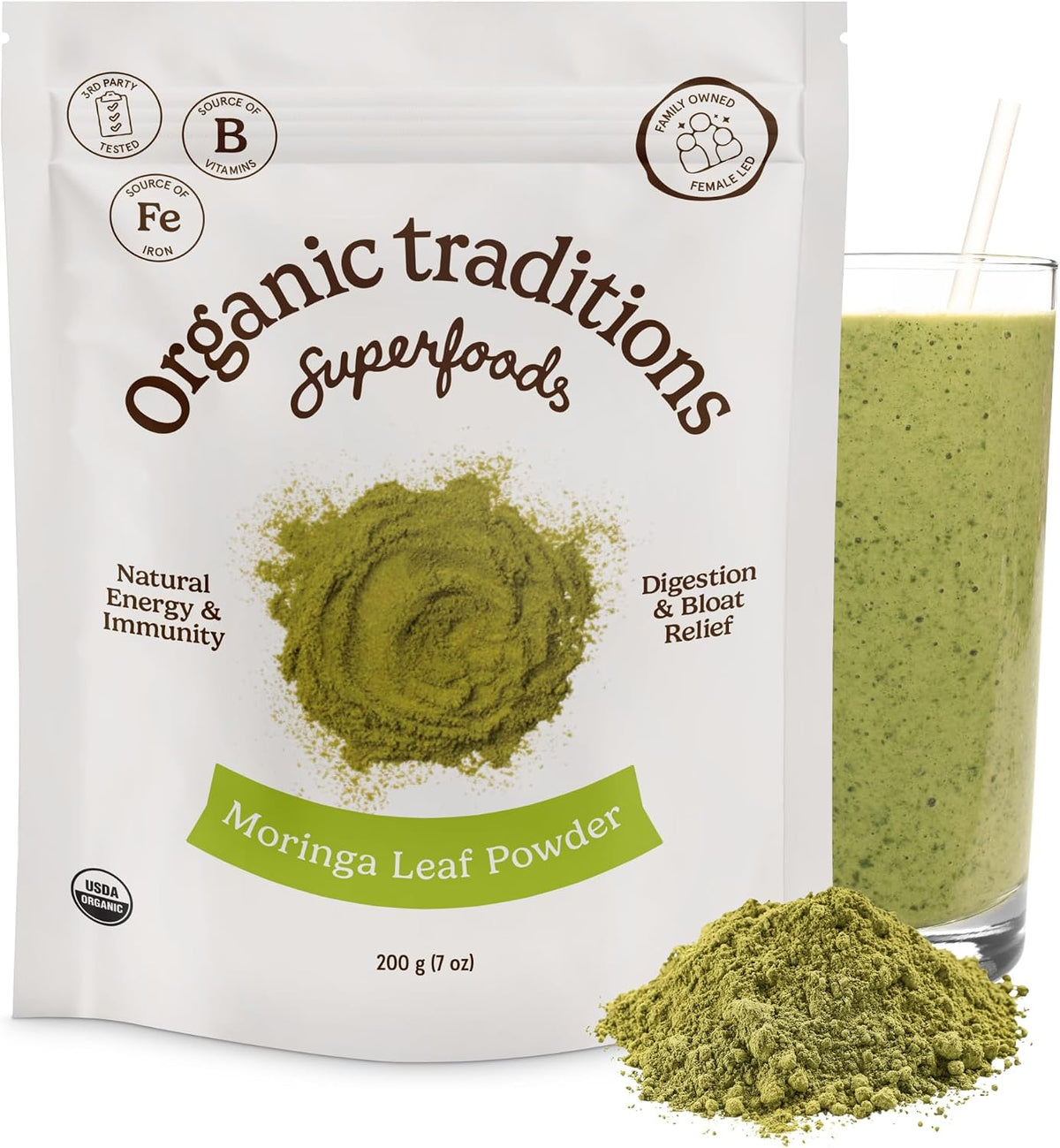 Organic Traditions Moringa Powder Organic, Green Superfood for Smoothies with Moringa Leaves, Rich in Natural Vitamins and Minerals, Traditionally Used for Daily Well Being, Vegan Non-GMO, 200g / 7oz - PrimeBioHealth - canada supplements