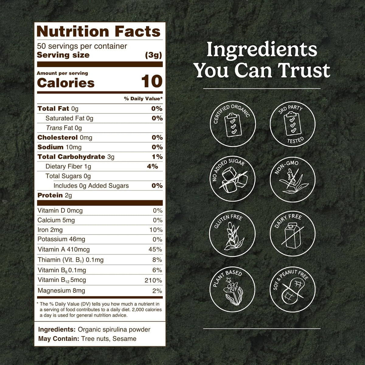Organic Traditions Spirulina Powder Organic, Plant-Based Green Superfood for Smoothies, Rich Algae Powder for Energy Support, Easy Mixing Spirulina for Daily Wellness Routines, 150g / 5.3oz Bag - PrimeBioHealth - canada supplements