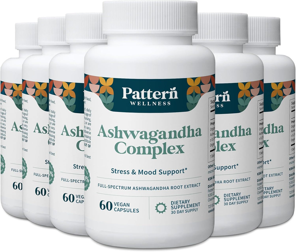 Pattern Wellness Ashwagandha Complex Supplement – 360 Vegan Capsules | For Men & Women – Organic KSM-66® & Black Pepper Extract – Supports Stress Response & Energy Balance – Non-GMO - PrimeBioHealth - canada supplements