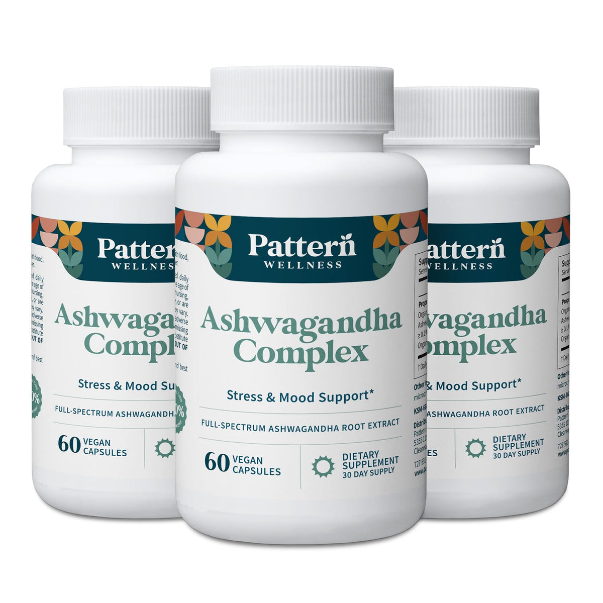 Pattern Wellness Ashwagandha Complex Supplement – 60 Vegan Capsules | For Men & Women – Organic KSM-66® & Black Pepper Extract – Supports Stress Response & Energy Balance – Non-GMO - PrimeBioHealth - canada supplements