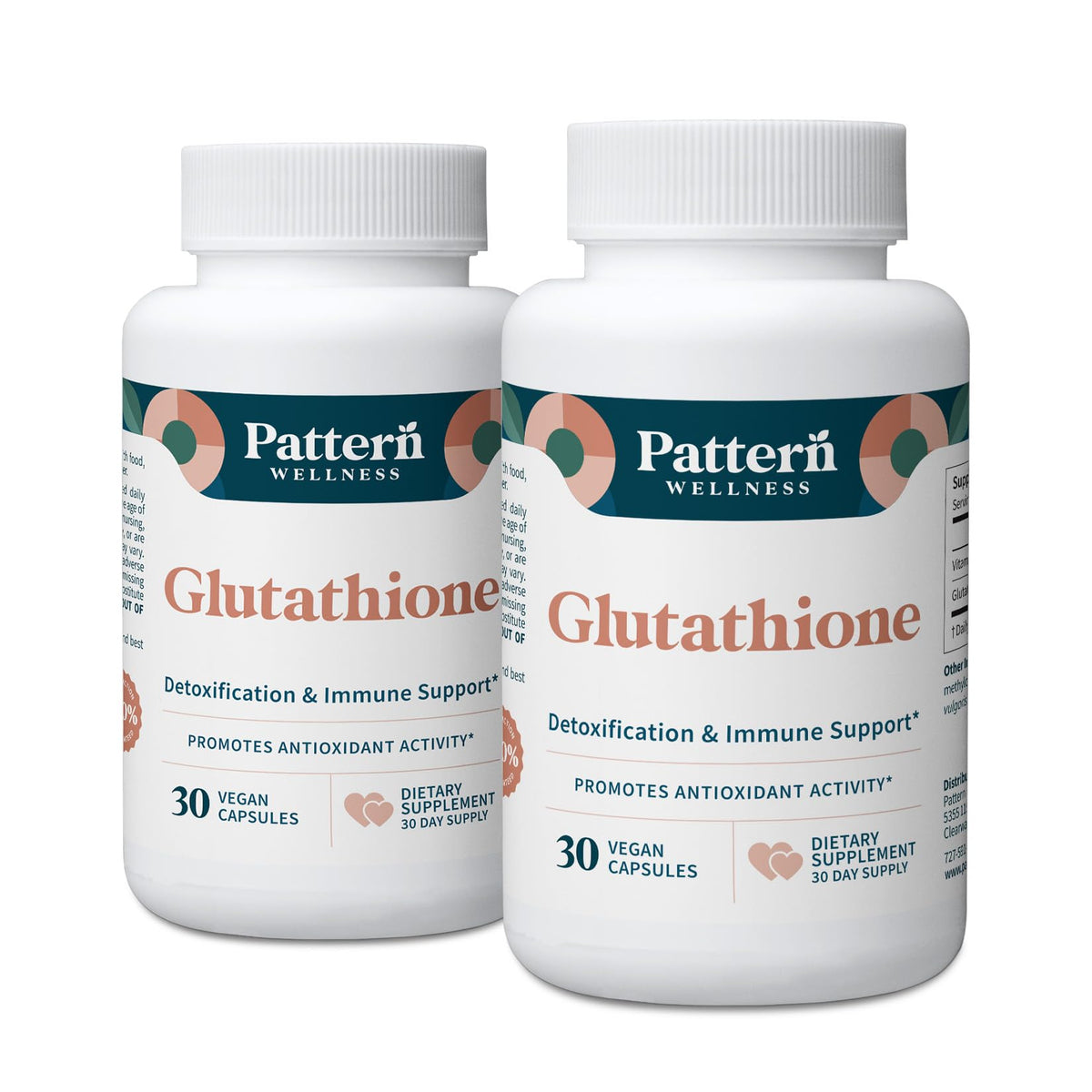 Pattern Wellness Glutathione Supplement - Active Reduced Glutathione Formula with Added Vitamin C - Cell, Antioxidant, + Immune Health Support - 30 Vegan Capsules - PrimeBioHealth - canada supplements