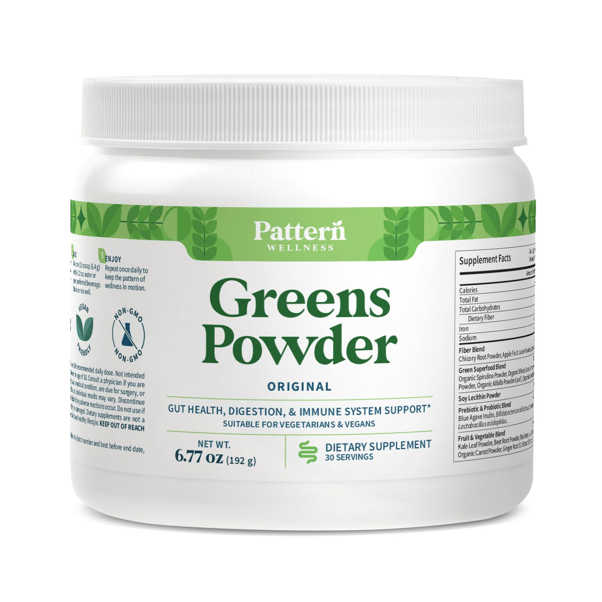 Pattern Wellness Greens Powder Superfood – with Antioxidant, Digestive Enzyme, Fiber, Probiotic & Adaptogen Blends – Digestion, Immunity & Energy Production – 30 Servings – Original Flavor – (6.77 oz) - PrimeBioHealth - canada supplements
