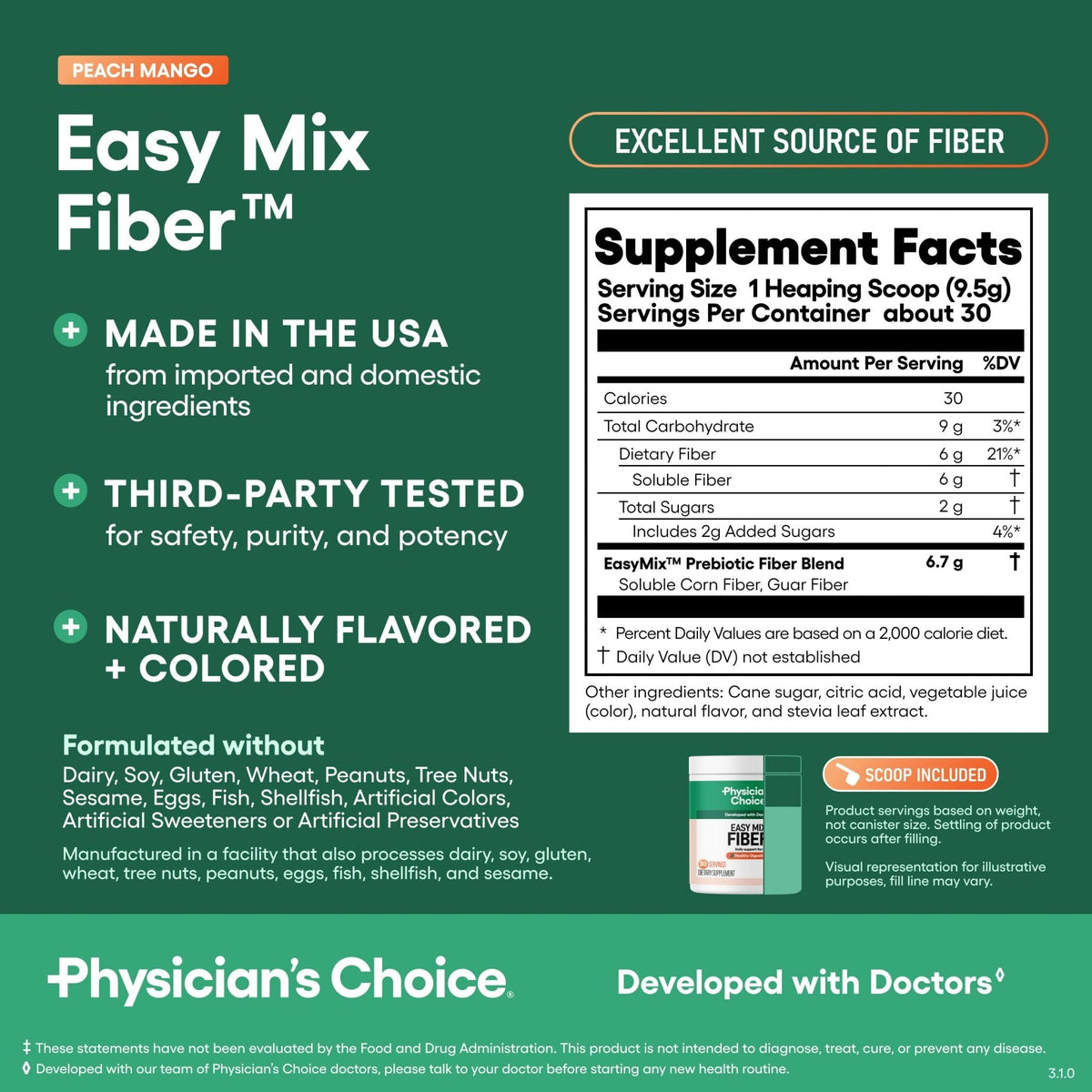 Physician's CHOICE Easy Mix Fiber for Digestive Health & Regularity - No Grit - Daily Prebiotic Soluble Fiber Powder Supplement - PrimeBioHealth - canada supplements