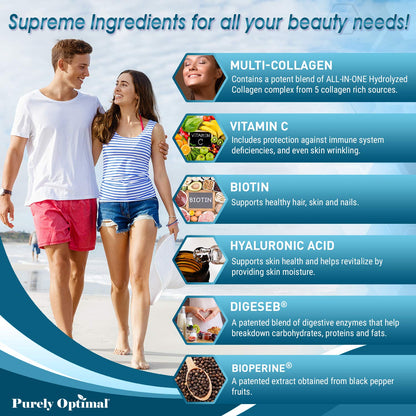 Premium Multi Collagen Peptides (Types I, II, II, V, X) - Collagen Pills for Skin Care, Hair Growth, Nails & Joints - Vitamin C, Hyaluronic Acid - PrimeBioHealth - canada supplements