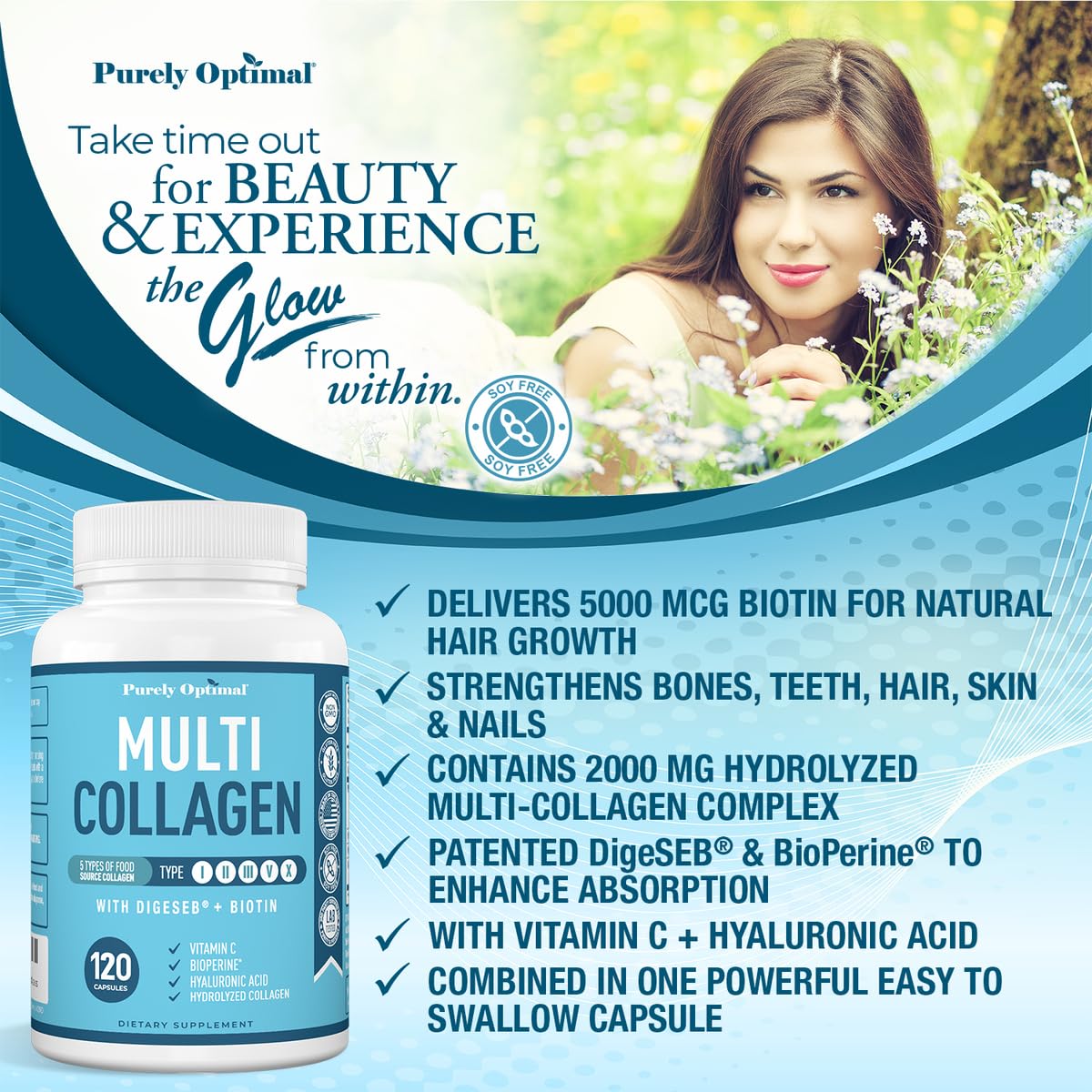 Premium Multi Collagen Peptides (Types I, II, II, V, X) - Collagen Pills for Skin Care, Hair Growth, Nails & Joints - Vitamin C, Hyaluronic Acid - PrimeBioHealth - canada supplements