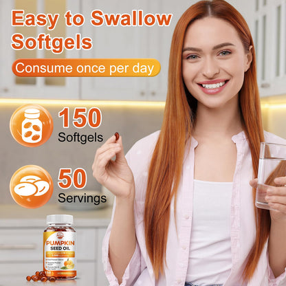 Pumpkin Seed Oil with Saw Palmetto, 3500mg Max Strength per Serving, 150 Softgels, Cold-Pressed with Essential Fatty Acids & Phytosterols, Supports Immune - PrimeBioHealth - canada supplements