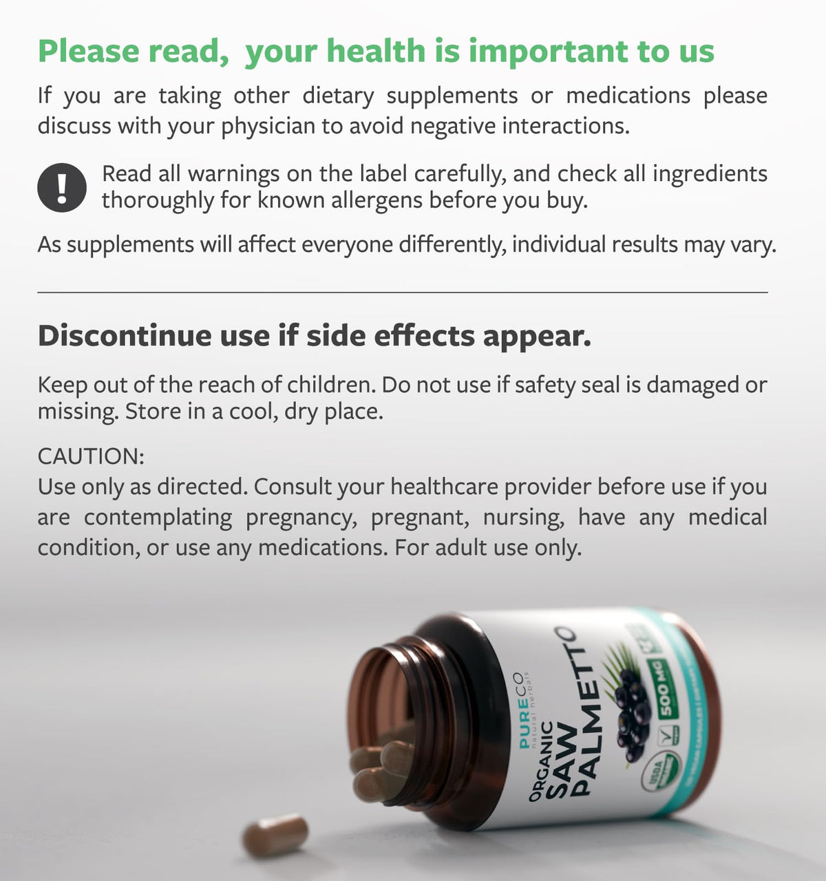 PURE CO USDA Organic Saw Palmetto Supplement - Organic Saw Palmetto for Women & Men's Urinary Tract Prostate & DHT Blocker for Women - Whole Berries - Vegan Non-GMO & Lab Verified (2 Month Supply) - PrimeBioHealth - canada supplements