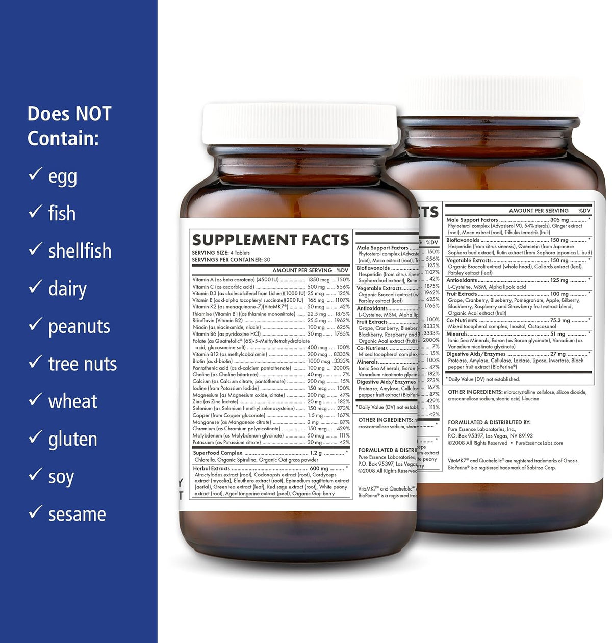 PURE ESSENCE LABS LifeEssence Mens Formula - World's Most Energetic Multiple - The Master Multiple - 120 Tablets - PrimeBioHealth - canada supplements