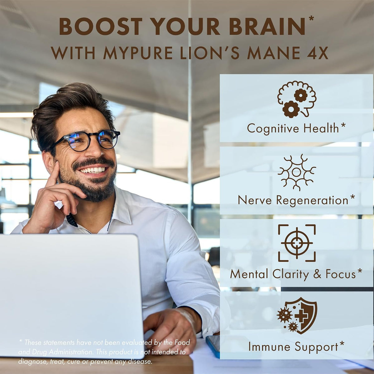 PURE ESSENCE LABS MyPure Lion's Mane 4X - Ultra Strength Brain Support Supplement with 6:1 Hot Water Extract & 10:1 Extract for Cognitive Health, Focus, Memory & Mental Clarity, 30 Capsules - PrimeBioHealth - canada supplements