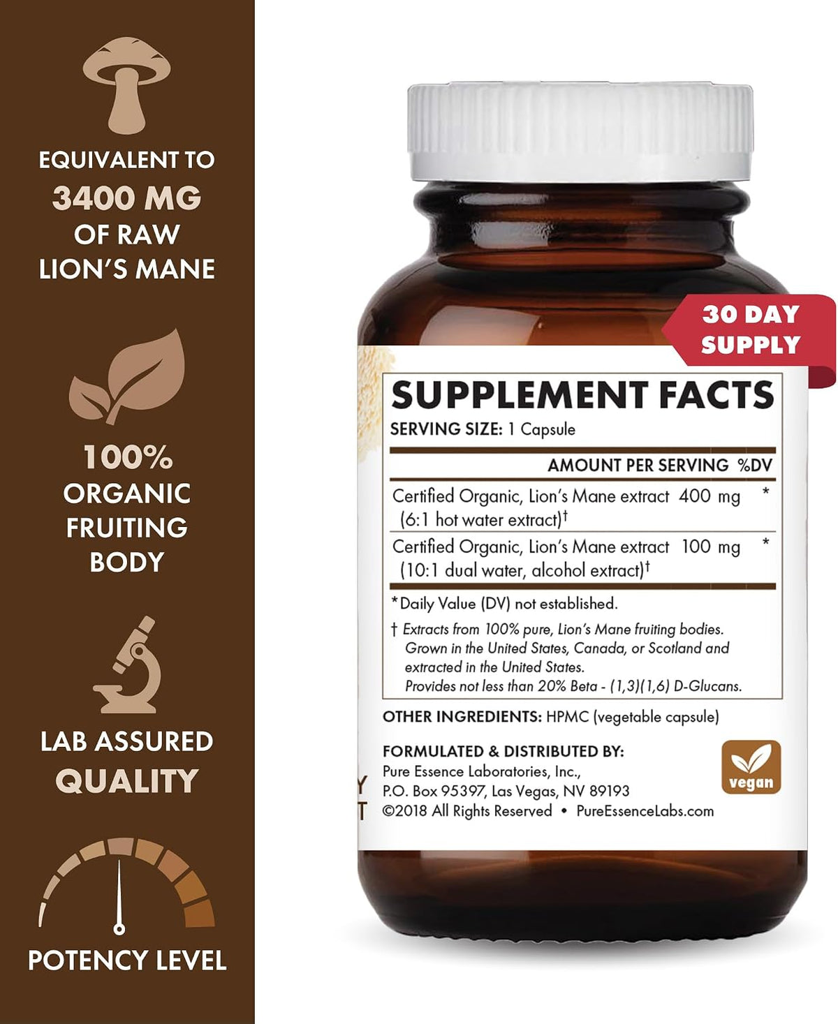 PURE ESSENCE LABS MyPure Lion's Mane 4X - Ultra Strength Brain Support Supplement with 6:1 Hot Water Extract & 10:1 Extract for Cognitive Health, Focus, Memory & Mental Clarity, 30 Capsules - PrimeBioHealth - canada supplements