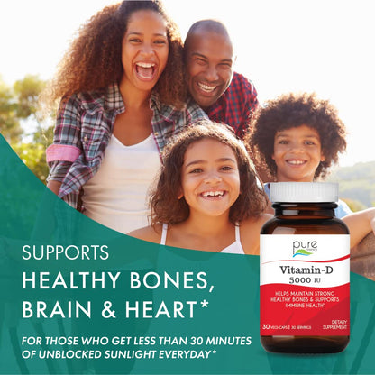 Pure Essence Labs Vitamin D - 5000 IU of Vitamin D from 100% Pure Cholecalciferol - 30 Vegetarian Capsules - PrimeBioHealth - canada supplements