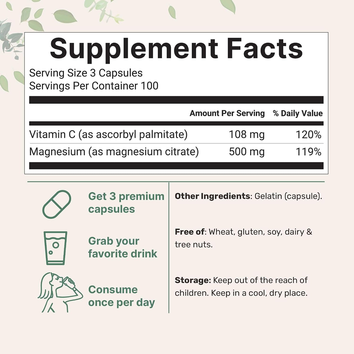 Pure Magnesium Citrate Supplements 500mg, 300 Capsules | Fat-Soluble Vitamin C Added | 100% Chelated | Only Active Ingredients - PrimeBioHealth - canada supplements