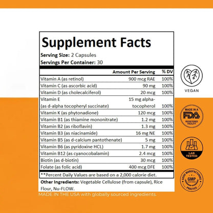 PurePath Non-Toxic Adult Multivitamin - 13 Vitamins - 100% RDA - No Harmful Megadoses - with B6 & B12 - PrimeBioHealth - canada supplements